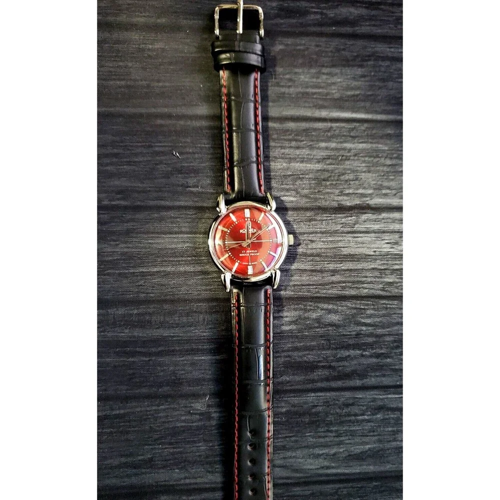 Vintage Rare‎ Roamer Brevete Swiss Mens Mechanical Watch RED Burst Serviced Runs
